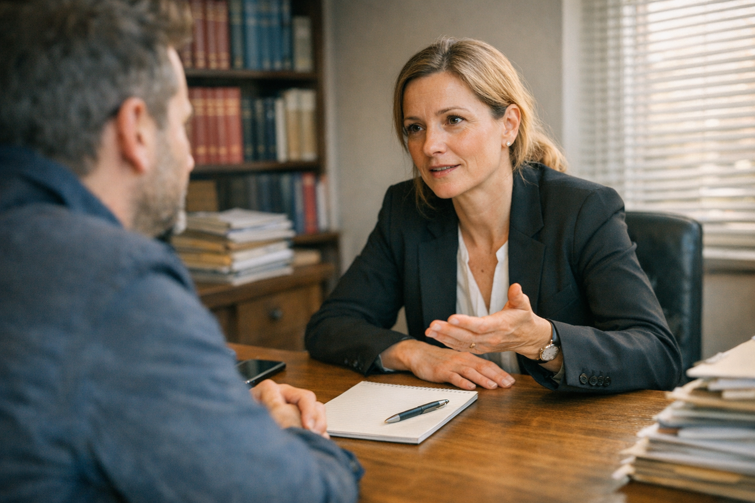 Strafrechtadvocaat in gesprek met cliënt