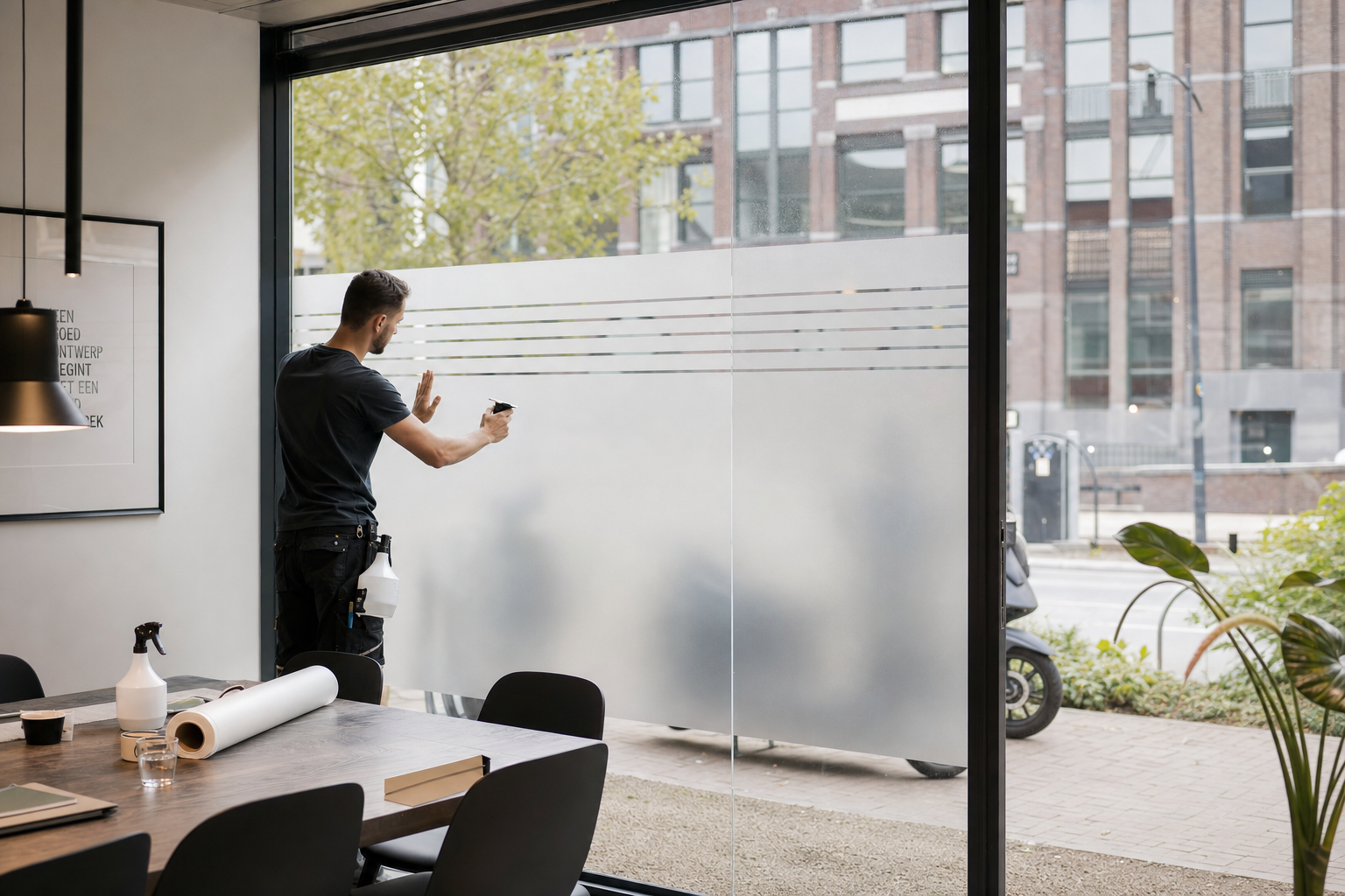 Raambestickering die privacy biedt met daglicht doorlatend design